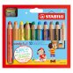 Crayon de couleur Stabilo Woody 3 en 1 couleurs assorties - Boite de 10 + 1 taille-crayon