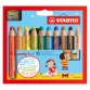 Kleurpotlood Stabilo Woody 3 in 1 geassorteerde kleuren - Doos van 10 + 1 puntenslijper