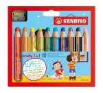 Crayons couleur Stabilo Woody 3 en 1 couleur assorties - Boite de 10 + 1 taille-crayon