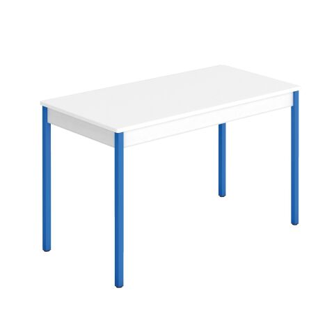 Mesa de reunión Multiforma clásica rectangular blanca patas azules