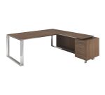 Bureau compact retour à droite noyer L 200 x P 100 cm, piétement métal - Maestro