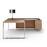Bureau compact retour à droite noyer L 200 x P 100 cm, piétement métal - Maestro
