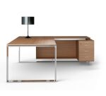 Bureau compact retour à droite noyer L 200 x P 100 cm, piétement métal - Maestro