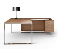 Bureau compact retour à droite noyer L 200 x P 100 cm, piétement métal - Maestro