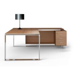 Bureau compact retour à droite noyer L 200 x P 100 cm, piétement métal - Maestro