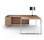 Bureau compact retour à gauche noyer L 200 x P 100 cm, piétement métal - Maestro