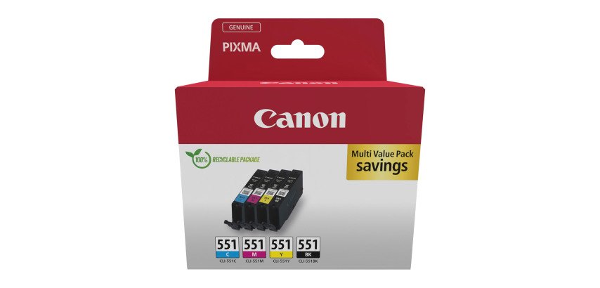 Canon CLI-551 Pack Tintenpatronen-Set mit 4 Farben für Tintenstrahldrucker