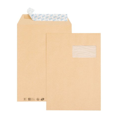 Pochette kraft brun 85 gr GPV 229 x 324 mm avec fenêtre 50 x 100 mm - Boîte de 500