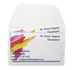 Porte-cartes de visite 3 L adhésif PVC 6 x 10,5 cm incolore - Paquet de 10