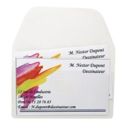Porte-cartes de visite 3 L adhésif PVC 6 x 10,5 cm incolore - Paquet de 10