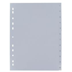 Jeu 12 intercalaires numériques polypropylène gris 12/100e - Maxiburo