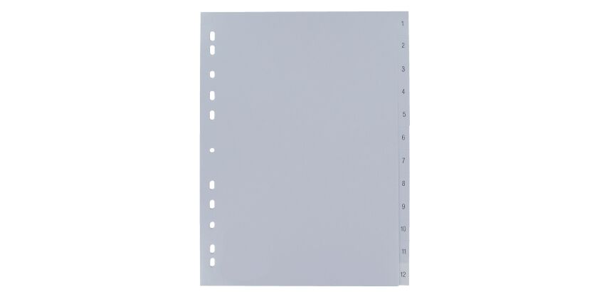 Jeu 12 intercalaires numériques polypropylène gris 12/100e - Maxiburo