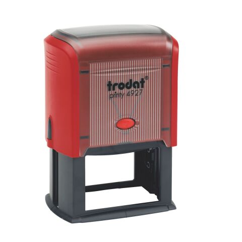 Trodat Printy 4927 Formato Grande sello con texto personalizado 9 líneas monocromo carcasa Roja