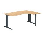 Bureau compact hêtre L 180 cm retour à droite piètement L métal Plus Essens