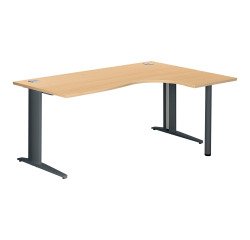 Bureau compact hêtre L 180 cm retour à droite piètement L métal Plus Essens