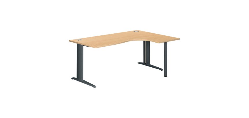 Bureau compact hêtre L 180 cm retour à droite piètement L métal Plus Essens