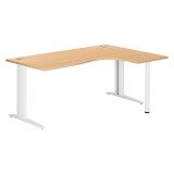 Bureau compact hêtre L 180 cm retour à droite piètement L métal Plus Essens