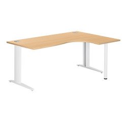 Bureau compact hêtre L 180 cm retour à droite piètement L métal Plus Essens