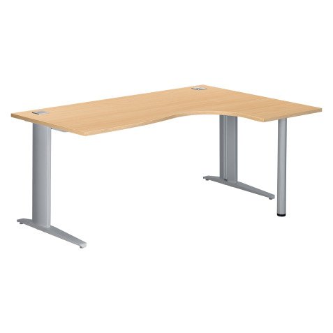 Bureau compact hêtre L 180 cm retour à droite piètement L métal Plus Essens