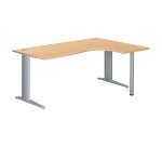 Bureau compact hêtre L 180 cm retour à droite piètement L métal Plus Essens