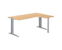 Bureau compact hêtre L 180 cm retour à droite piètement L métal Plus Essens