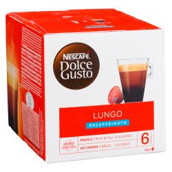 Doos met 16 koffiecapsules Nescafé Dolce Gusto Lungo decaffeinato