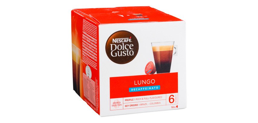 Schachtel mit 16 Kaffeekapseln Nescafé Dolce Gusto Lungo decaffeinato