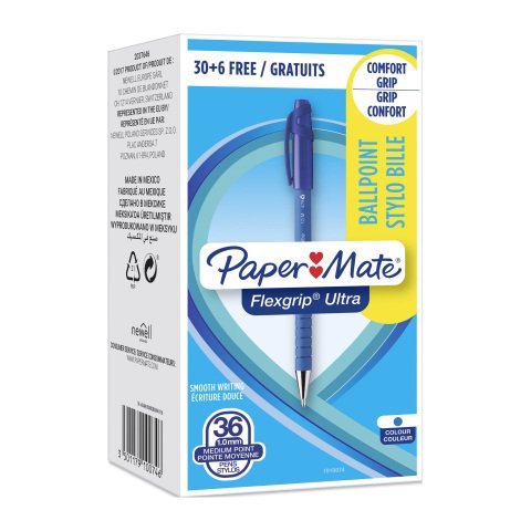 Pack 30 bolígrafos Flexgrip Ultra Papermate retráctil Negro+ 6 GRATIS