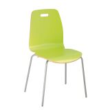 Chaise coque bois verni couleur, piétement tube métal