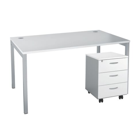 Pack straight desk W 140 cm + mobile drawer cabinet 3 drawers Squadra
