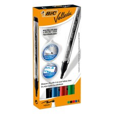 Rotulador de pizarra blanca Bic Velleda tinta líquida punta cónica media - Caja de 4 colores clásicos