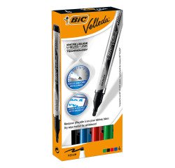 Rotulador de pizarra blanca Bic Velleda tinta líquida punta cónica media - Caja de 4 colores clásicos