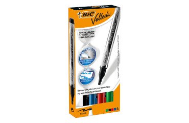 Rotulador de pizarra blanca Bic Velleda tinta líquida punta cónica media - Caja de 4 colores clásicos