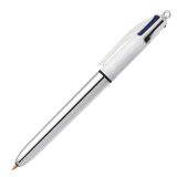 Retractable Bic 4-Color Shine Silver Ballpoint Pen 1mm Point - Medium Writing