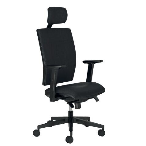 Silla de oficina Bruneau Activ' Sincro Plus tejido con reposacabeza negro y reposabrazos