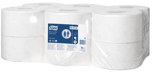 Papel higiénico mini Jumbo Tork T2 doble capa 160 m - pack de 12 rollos  