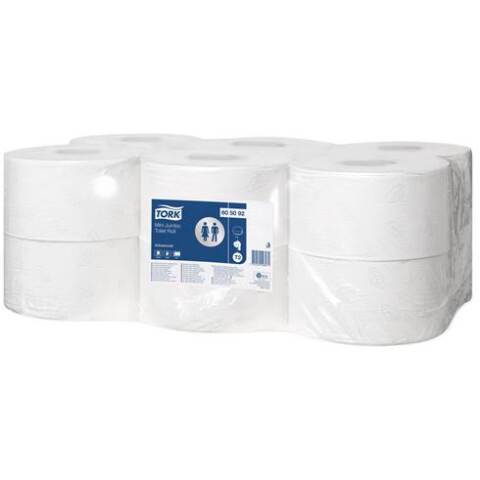 Papel higiénico mini Jumbo Tork T2 doble capa 160 m - pack de 12 rollos