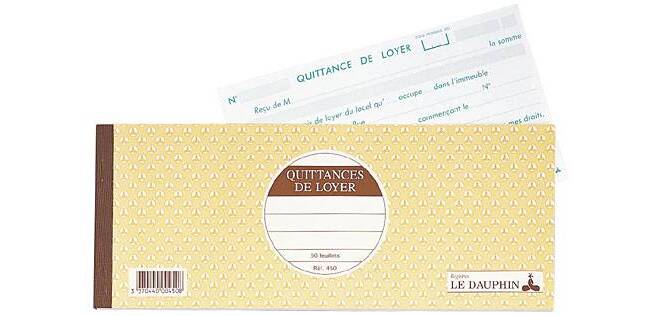 Carnet à souches Le Dauphin 'quittances de loyer' 11 x 27,5 cm 50 pages