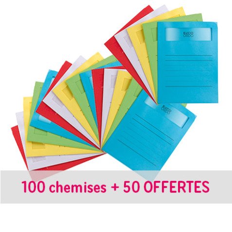 Pack 100 chemises coin papier avec fenêtre Fast Volumino A4 dossier 120 g couleurs assorties + 50 offertes