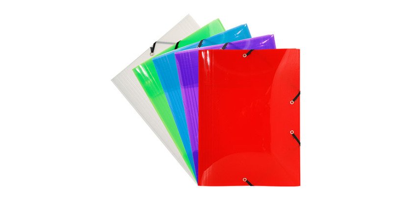 Translucent sleeve in plastic with 3 folds Exacompta 12 x 16 cm back 1,7 cm assorted colours