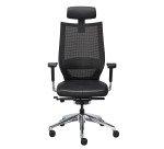 Fauteuil de bureau FORTIS assise cuir - avec accoudoirs, appui-tête et soutien lombaire - Mécanisme Synchrone - Réglage profondeur d'assise - Pieds aluminium