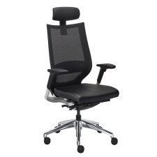 Chaise de bureau FORTIS - assise cuir et dossier maille