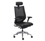 Fauteuil de bureau FORTIS assise cuir - avec accoudoirs, appui-tête et soutien lombaire - Mécanisme Synchrone - Réglage profondeur d'assise - Pieds aluminium