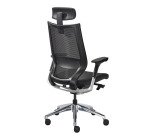 Fauteuil de bureau FORTIS assise cuir - avec accoudoirs, appui-tête et soutien lombaire - Mécanisme Synchrone - Réglage profondeur d'assise - Pieds aluminium