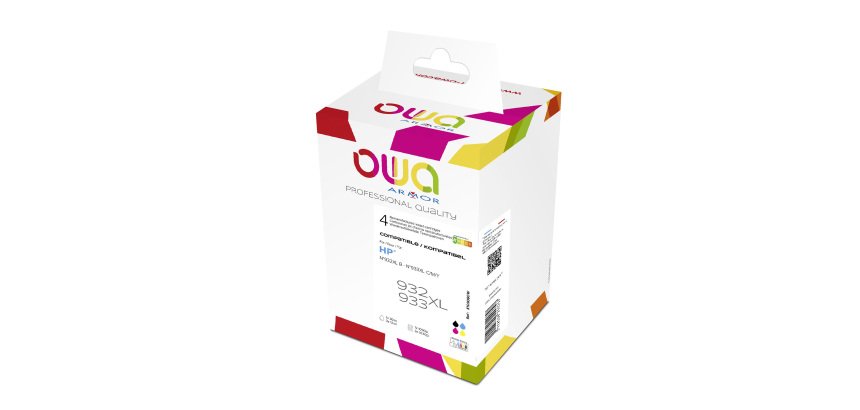 Pack cartouches Owa compatibles HP 932XL et 933XL 4 couleurs pour imprimante jet d'encre
