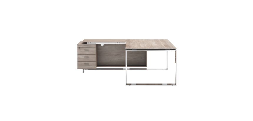 Bureau compact retour à gauche L 200 x P 100 cm, piétement métal - Maestro