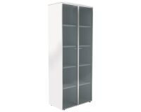 Bibliothèque haute H 217 cm blanche portes vitrées alu Maestro
