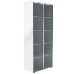 Bibliothèque haute H 217 cm blanche portes vitrées alu Maestro