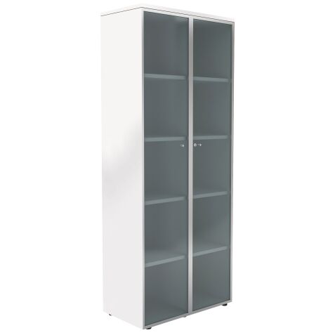 Bibliothèque haute H 217 cm blanche portes vitrées alu Maestro