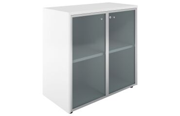 Low bookcase H 89 cm white with glass doors alu Essenzza - Darwin